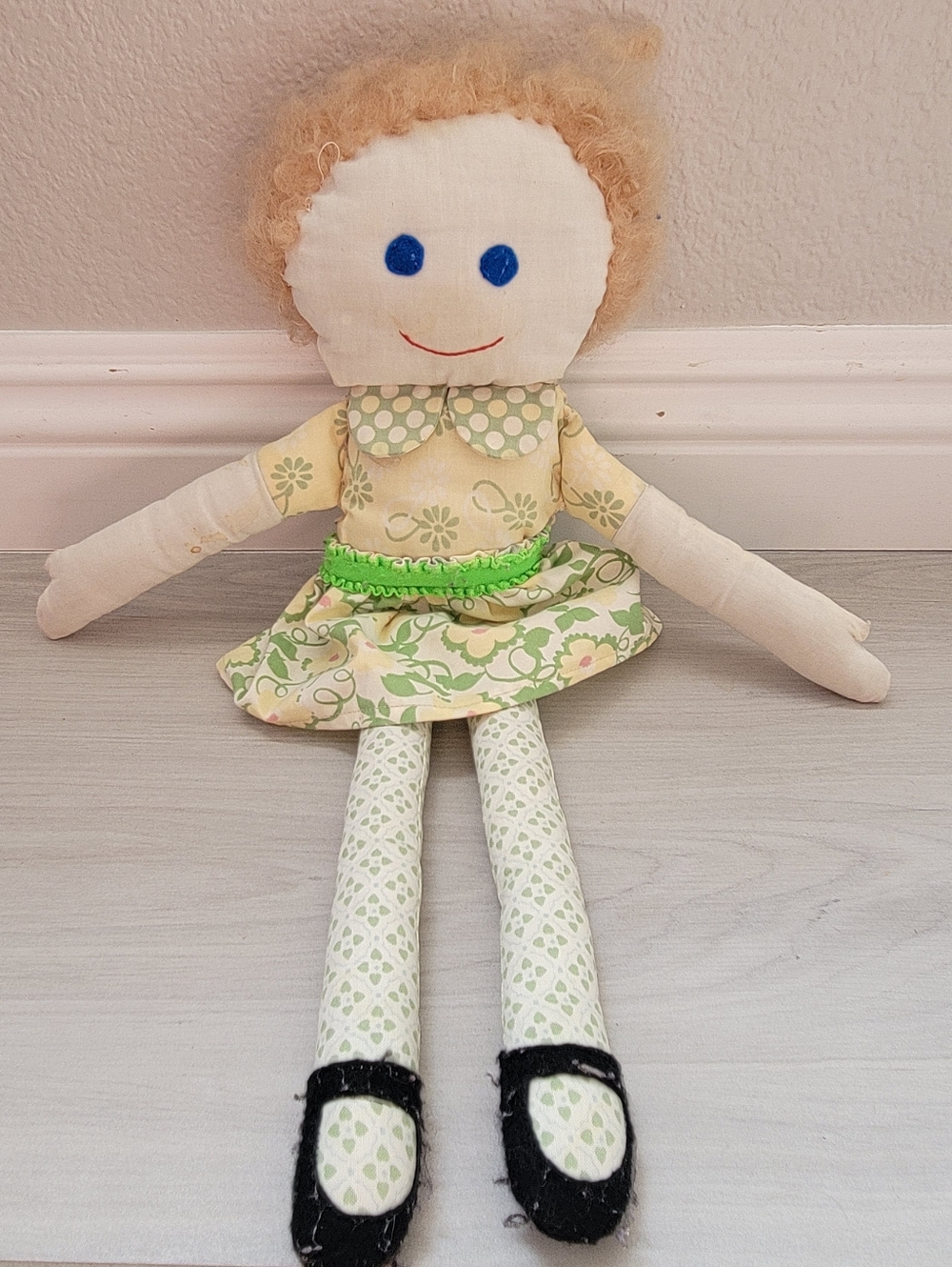 Handmade Beige and Green Floral Rag Doll Plush Toy 16"